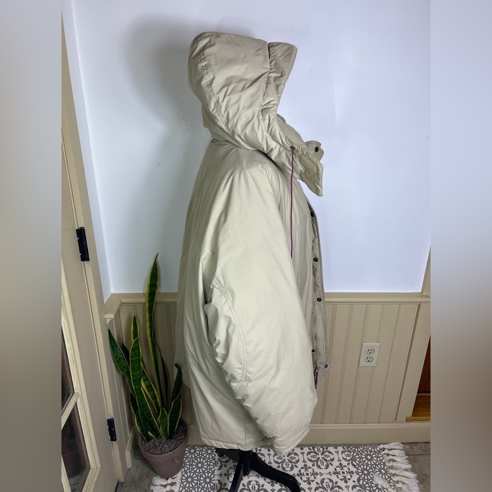 Vintage EMS Goose Down Parka XXL Hooded Beige Green Y2K Ski Winter Outerwear - Picture 3 of 16